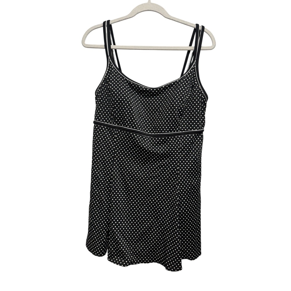 Great Lengths One Piece Swimsuit Dress Womens 16 Black White Polka Dot Tankini